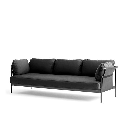 CAN Sofa 3 seater Black frame/Black Strap Grey Canvas/Leather Black